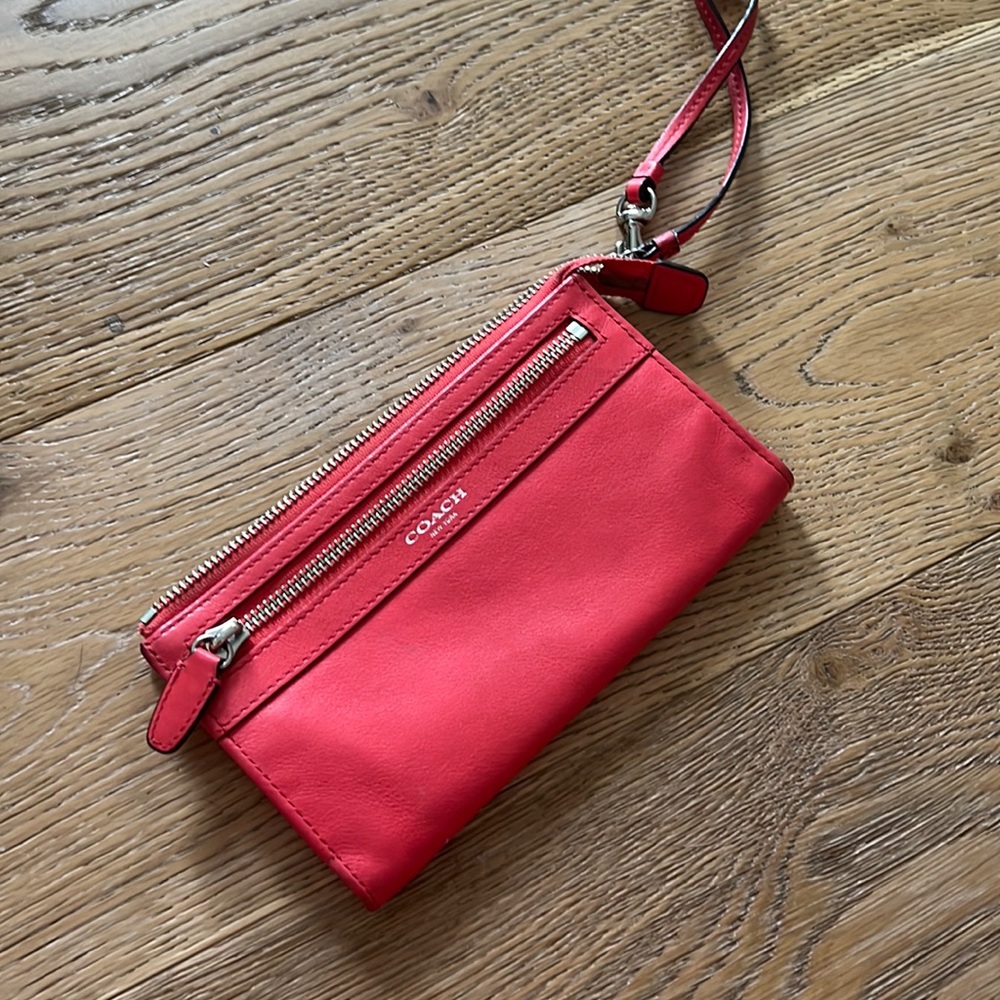 Coral coach wristlet